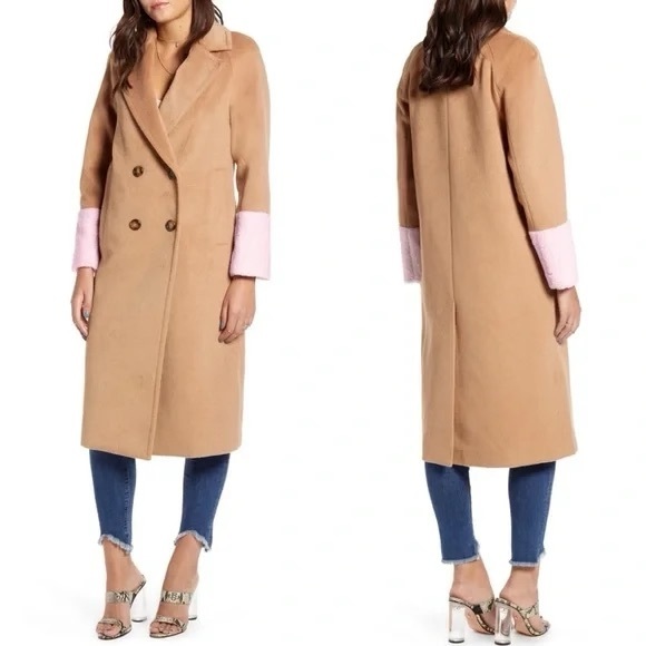Mural Color Block Combo Coat in Camel & Pink - NWT Size L - Picture 2 of 6